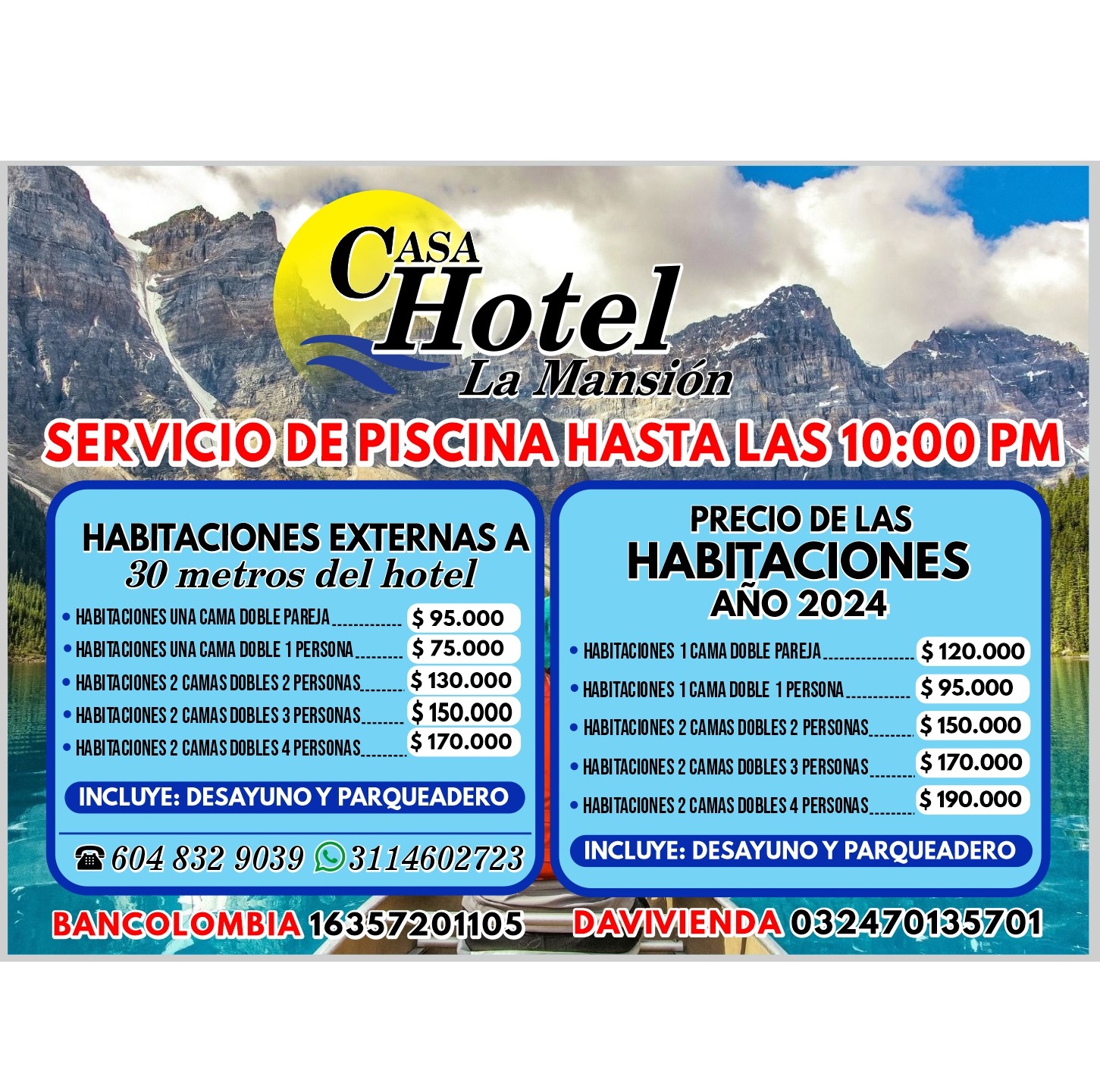 Precios de habitaciones